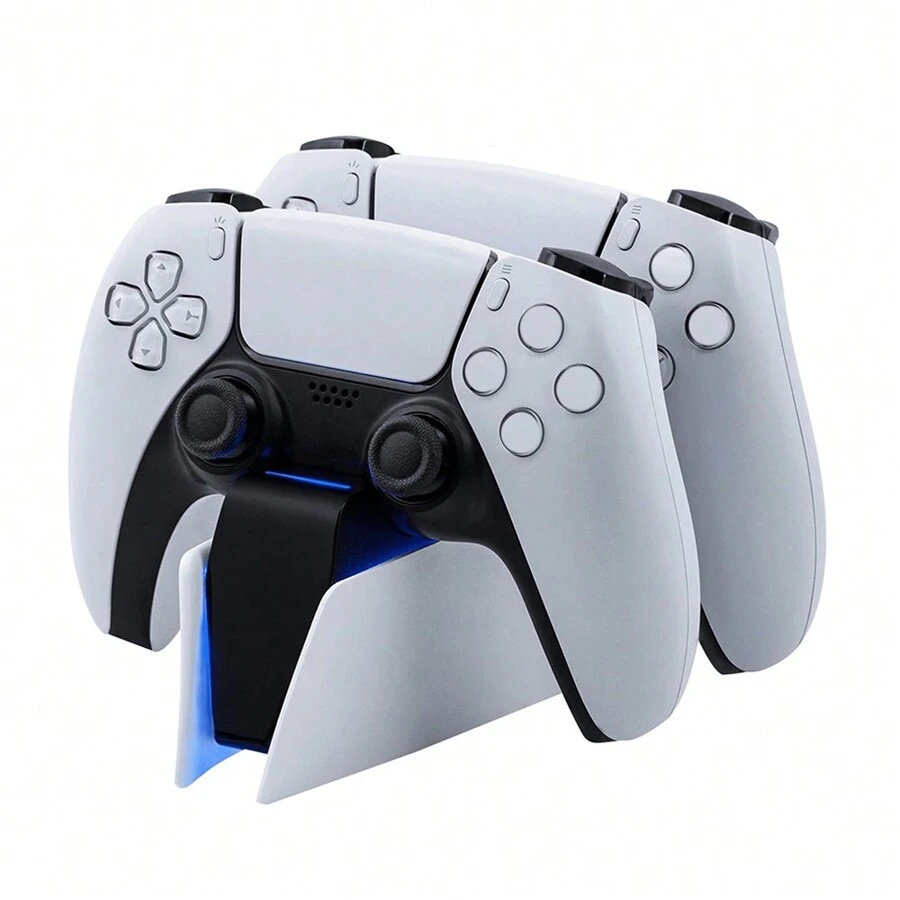 10364-products-66669dd2af90b.webp منصة شحن لاجهزة تحكم بلايستيشن5 محطة شحن مزدوجة لتحكم وايرلس Ps5 من جهة التحكم مع إضاءة جوية وتحكم لمسي ,باللونين الأبيض والأ - الصورة 1