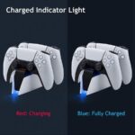 ⁦منصة شحن لاجهزة تحكم بلايستيشن5 محطة شحن مزدوجة لتحكم وايرلس Ps5 من جهة التحكم مع إضاءة جوية وتحكم لمسي ,باللونين الأبيض والأ⁩ - الصورة ⁦3⁩