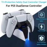 ⁦منصة شحن لاجهزة تحكم بلايستيشن5 محطة شحن مزدوجة لتحكم وايرلس Ps5 من جهة التحكم مع إضاءة جوية وتحكم لمسي ,باللونين الأبيض والأ⁩ - الصورة ⁦6⁩