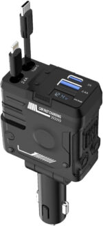 ⁦شاحن سيارة بورودو 66 واط شحن سريع مدمج مع كيبلات لايتنينج ونوع سي - أسود⁩ - الصورة ⁦4⁩