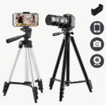 ستاند حامل ثلاثي الأرجل محمول للكاميرا والهاتف، من الألومنيوم قابل للتعديل ، مع حامل هاتف عام، متوافق مع Canon و Nikon و Pana